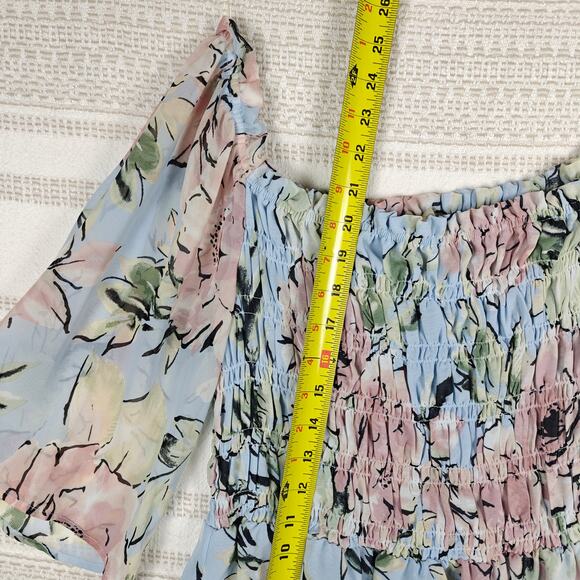 Chenault Off Shoulder Floral Smocked Blouse Blue Pink Size L - Picture 4 of 8